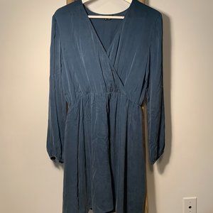 Theory Blue Liev Cicero Silk Long Sleeve Dress